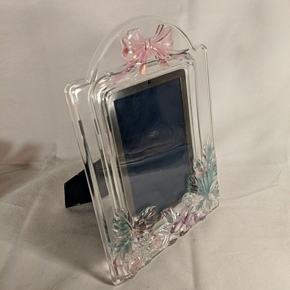 Vintage Mikasa Style Glass Picture Frame Bow Strawberries Flower Clear 11" 4x6" - Picture 2 of 8
